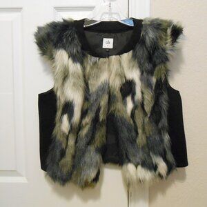 Cabi Frosty Faux Fur Blue Gray Vest With Hidden Pockets